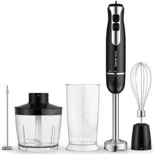 Upgraded 1100W 5-in-1 Immersion Blender Handheld - 20 Speed Turbo Stick Blender for Soups, Baby Food & Smoothies, Includes Food Processor,Milk Frother, Chopper, Whisk & BPA-Free Beaker