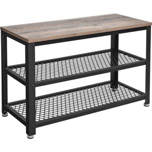 VASAGLE 3-Tier Shoe Rack, Shelf Storage Bench with Metal Mesh Shelves and Seat, Free Standing Shoe Organizer for Entryway, 11.8 x 28.7 x 17.7 Inches, Greige and Black ULBS73MB
