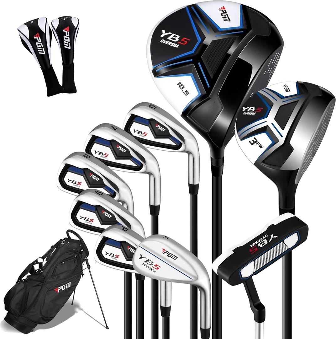 PGM Men's Complete Golf Club Sets -  2 Wood (#1,3), 6 Irons(#,6,7,8,9,PW, 56° ), 1 Putter - Golf Stand Bag - Right Handed - Ideal for Beginners - Graphite