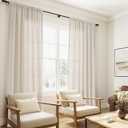 Guken Warm Beige Linen Curtains 84 Inches Long 2 Panel Set Rod Pocket Semi Sheer Dining Room Cozy Bedroom Decor Cotton Look Country Rustic Farmhouse Boho Curtains 52x84
