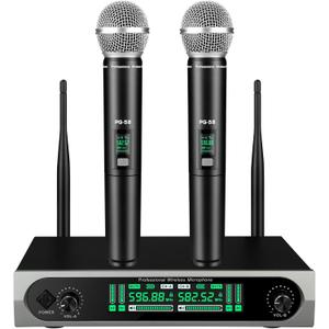 Wireless UHF Microphone System,W/2 Handhelds,Auto Scan,2x50 UHF Frequencies,200ft Range,Dynamic Microphone for Singing,Karaoke,Church