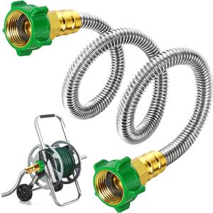 Female to Female Short Garden Leader Hose 3FT,Metal Hose Reel Connecting Hose,Stainless Steel Hose Connector for Hose Reel,Flexible,Kink-Free & No Leak Outdoor Water Pipe Extension Adapter