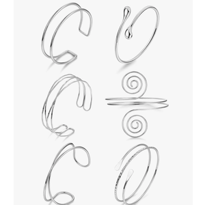 6Pcs Boho Coil Arm Cuff Bangle Set - Adjustable Minimalist Open Arm Cuff Armlet Armband