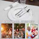 350PCS Silver Plastic Plates Dinnerware Set, Thanksgiving Disposable Plates, 50 Dinner and 50 Dessert Plates, 50 Pre Rolled Napkins with Silverware and 50 Cups for Party and Wedding