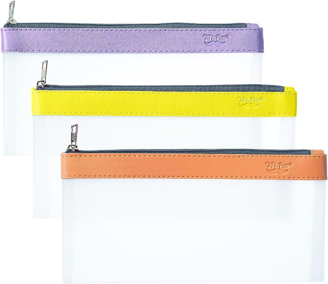 Mr. Pen- Clear Pencil Pouch, 3 Pack, Clear Pencil Case, Pencil Bags (Sunset)