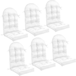 Geelin 6 Pcs Outdoor Patio Chair Cushion Thick High Back Adirondack Chair Cushion Tufted Weather & Fade Resistant Anti-Slip Outside Rocking Chairs Pads with Ties, 44 x 19 x 4 Inch (White)