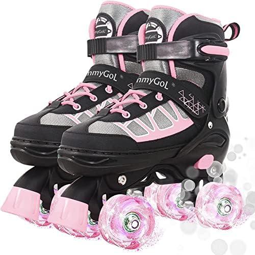 MammyGol Roller Skates for Kids Boys Girls, Adjustable Quad Skates with Light Up Wheels for Toddler Little Kids Ages 6-12, Beginners Outdoor Sports Size 13C-2