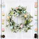 6FT Lighted Easter Garland,Easter Egg Garland Decorations with 20 LED Lights,Flowers,Lamb Ears Leaves,Timer,Easter Spring Floral Garlands for Mantle,Stairs,Door,Home,Fireplace, Party,Indoor