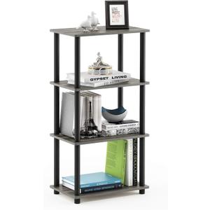Furinno Turn-N-Tube No Tool 4-Tier Storage Shelf, Narrow, French Oak Grey/Black