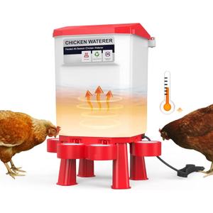 Chicken Water Heater 11L Plastic, Heated Chickens Waterer 3 Gallon, Hanging Poultry Hot Water Bowl with Detachable Legs for Winter and Summer Outdoor Coop for Turkey Goose Duck Pigeon (Red)