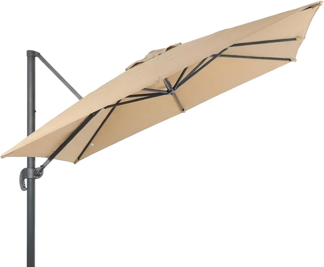BPS 10'x10' Cantilever Umbrella Replacement Canopy for 8 Ribs Square Offset Umbrella, Outdoor Canopy Replacement for Patio Parasol, Canopy Only (Coastal Khaki)