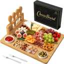 Bamboo Charcuterie Boards Gift Set, Cheese Board and Knife Set, Natural Bamboo Cutting Board Cheese Platter Tray, Cheeseboard Gift Set for House Warming, Wedding, Christmas, White Elephant