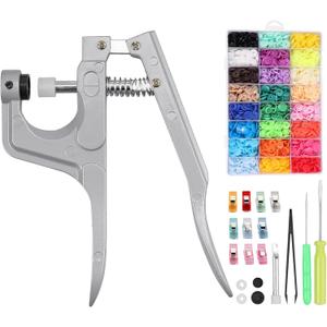 Tanice Plastic Snap Pliers, 408-Piece Plastic Snap Buttons Kit, 24 Colors T3/T5/T8 Snap Fasteners with Aluminum Pliers, Storage Box & Tools for Baby Clothes, Pet Gear, Crafts & Bags