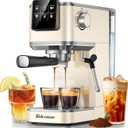 Espresso Machine, 20 Bar Espresso Maker Milk Frother & LCD Panel, Hot & Iced Coffee Machine, Stainless Steel Espresso Coffee Machine with 41oz Water Tank for Cappuccino, Latte (Beige)