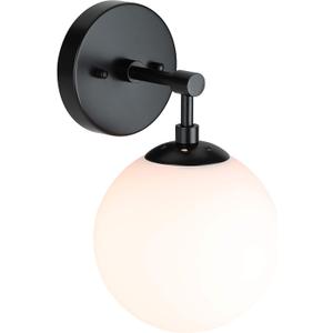 XiNBEi Lighting Wall Light 1 Light Vintage Wall Sconce with Globe Glass, Bathroom Vanity Light in Matte Black for Bathroom & Bedroom XB-W1211-MBK