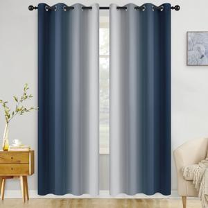 COSVIYA Curtains & Drapes Ombre Navy Blue Curtains 84 inch Long 2 Panels Set, Grommet Room Darkening Light Blocking Insulated Thermal Gradient Window Panels for Bedroom/Living Room,52x84 inches (Navy Blue to Grayish White)