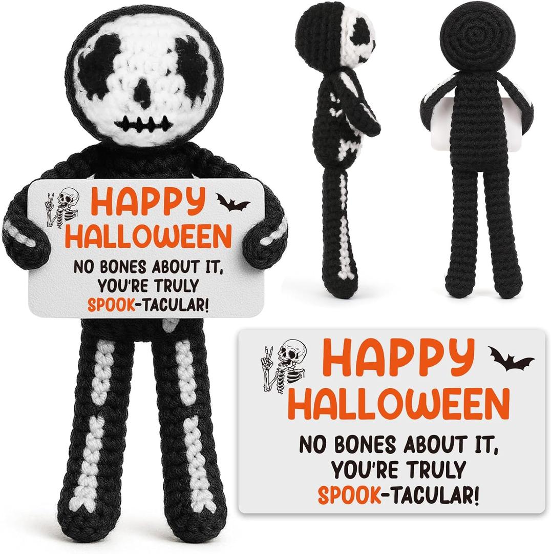 Halloween Handmade Crochet Skeleton Gifts, Funny Crochet Spooky Collectible Decor, Cute Scary Trick or Treat Exchange Gifts for Teens Friend, Unique October Celebration Gag Gift Idea