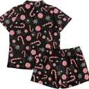 Christmas Pajamas for Women Set of 2 Pieces Button Down Pj Sets S-2XL Sleepwear Loungewear with Scrunchies