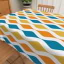 DORCEV Mid Century Wavy Lines Rectangle Tablecloth Blue Orange Yellow Turquoise Geometric Stripe Waterproof Table Cloth Abstract Art Table Cover for Dining Room Cafe Indoor Outdoor Decor,52x70 Inch