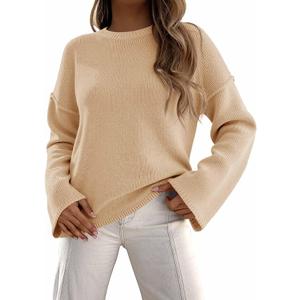 Cicy Bell Women's Oversized Crew Neck Sweater Fall Long Sleeve Knit Tops Trendy Casual Loose Fit Pullover Sweaters, L