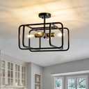 KSRYSZCQ 4 Light Semi Flush Mount Ceiling Light 20" Black Ceiling Light Fixture E26 Metal Farmhouse Kitchen Light Fixture for Dining Room Hallway Entryway Bedroom Living Room.