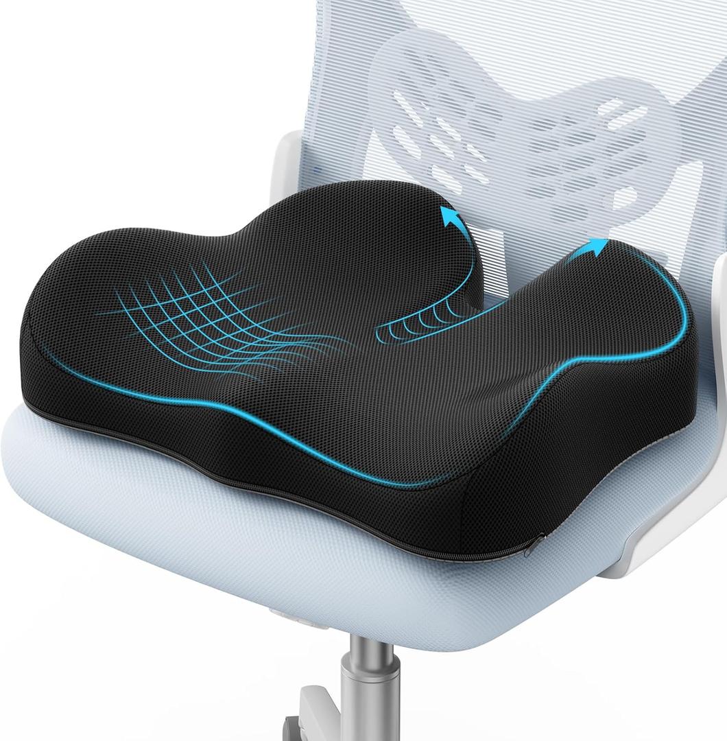A-Pce Seat Cushion-Large Memory Foam Cushion for Office Chair-Sciatica & Lower Back & Coccyx Pain Relief-Coccyx Cushion for Car&Long Sitting at Work,Black (48*41*11cm)