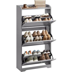 VASAGLE Shoe Storage Cabinet with 3 Flip Drawers, Slim, Holds 12‑20 Pairs, 9.5"D x 23.6"W x 47.7"H-shoe cabinet