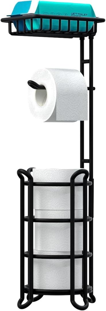 TreeLen Toilet Paper Holder Stand Tissue Paper Roll Dispenser with Shelf for Bathroom Storage Holds Reserve Mega Rolls-Matte Black (24")