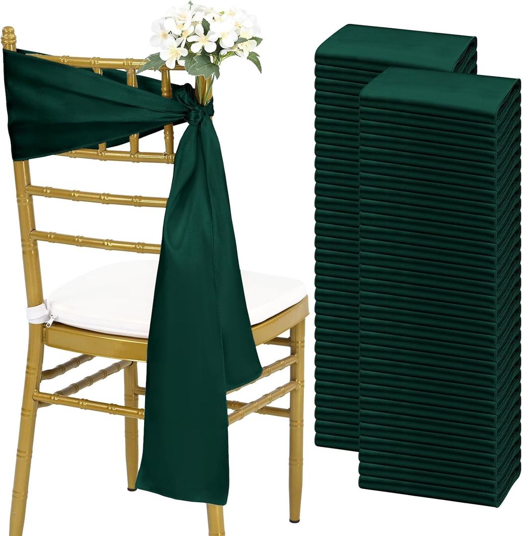fani 60 PCS Satin Chair Sashes, Bows Designed ChairSashes, 7x78 inch Chair Sashes for Aisle Decorations Universal Chairs Cover Decoration for Wedding Reception Party Banquet (Emerald Green)