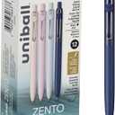 uniball Zento Liquid Gel Ink Retractable Pens, Medium Point (0.7mm), Muted Barrels, Black Ink, Dozen