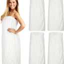 Tigeen 4 Pcs Spa Wrap Towel Wrap for Women Spa Robe with Adjustable Closure Elastic Top Lightweight Cover for Bath Shower(White,Vertical Stripe)