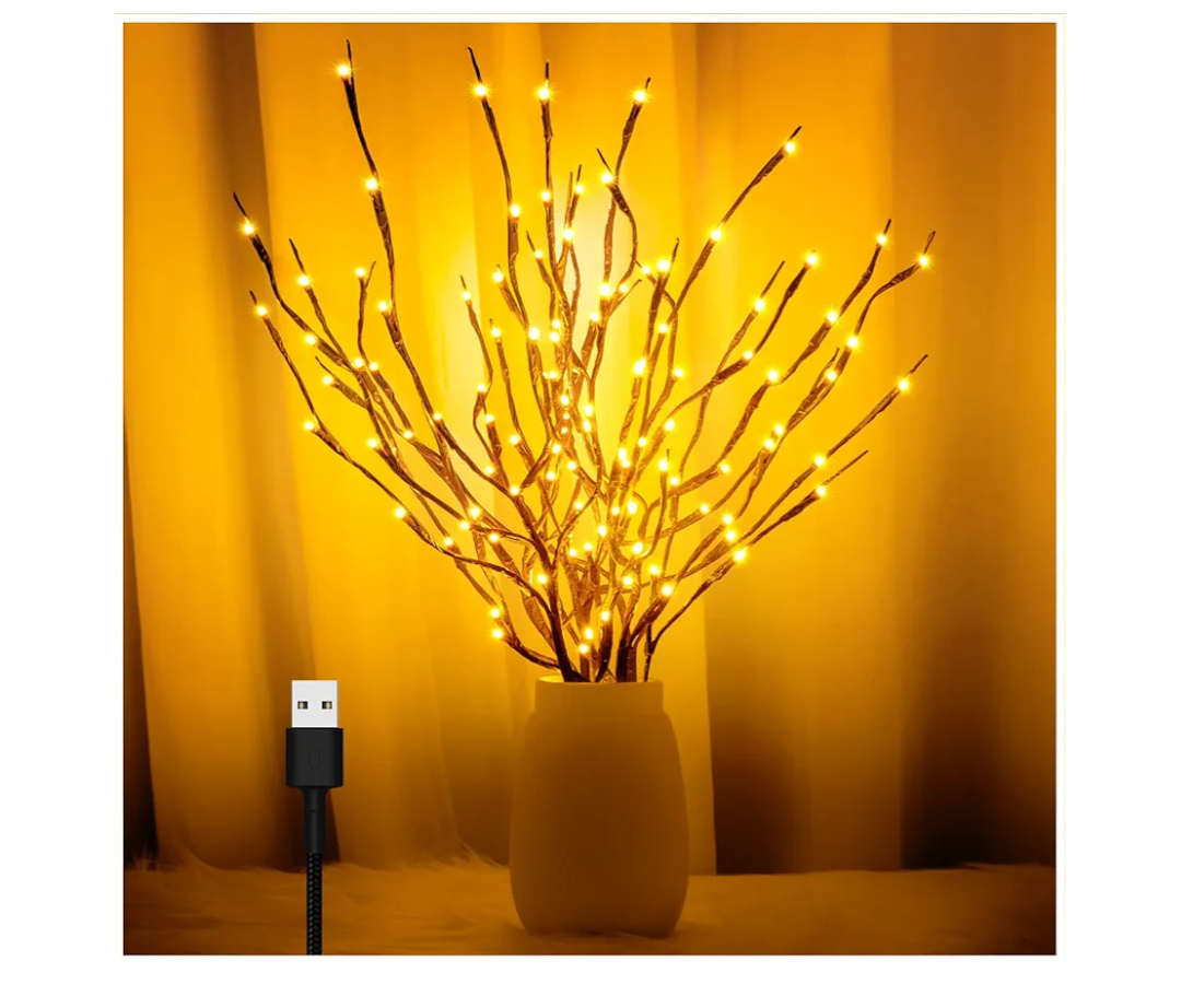 3PK 60" Led Branch Lights, Twig Lights, Lighted Branch for Vase, Willow Branches with USB Plug for Halloween Thanksgiving Day and Christmas,Warm White