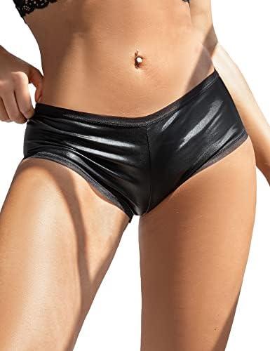 ohyeahlady Womens Stretch Faux Leather Underwear Low Rise Shiny Bikini Shorts Clubwear Dancing Festival Rave Bottoms Medium