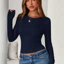 PRETTYGARDEN Women 2026 Fall Clothes Long Sleeve Shirts Ribbed Knit Fitted Basic Tee Going Out Tops Underscrub Casual Outfits (Blue, M)