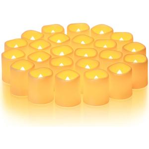 Homemory 24Pack Flickering Flameless Votive Candles,200+Hour Electric Fake Candles,Battery Operated LED Tealight for Wedding,Table,Outdoor,Halloween,Christmas Decoration-Amber Yellow