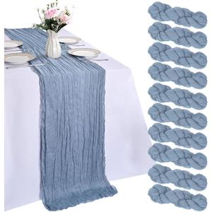 10 Pack Dusty Blue Cheesecloth Table Runner 10ft Dusty Blue Table Runner 120 Inch Gauze Boho Rustic Sheer Cheese Cloth for Banquet Picnic Baby Shower Party Wedding Holiday Décor
