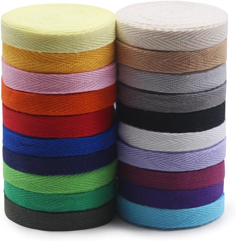 SEMINI 3/8'' Wide 21 Mixed Color 42 Yards Twill Cotton Ribbon Herringbone Bias Tape Natural Webbing Tape for Sewing Binding Gift Wrapping DIY Crafts Sewing Home Decoration