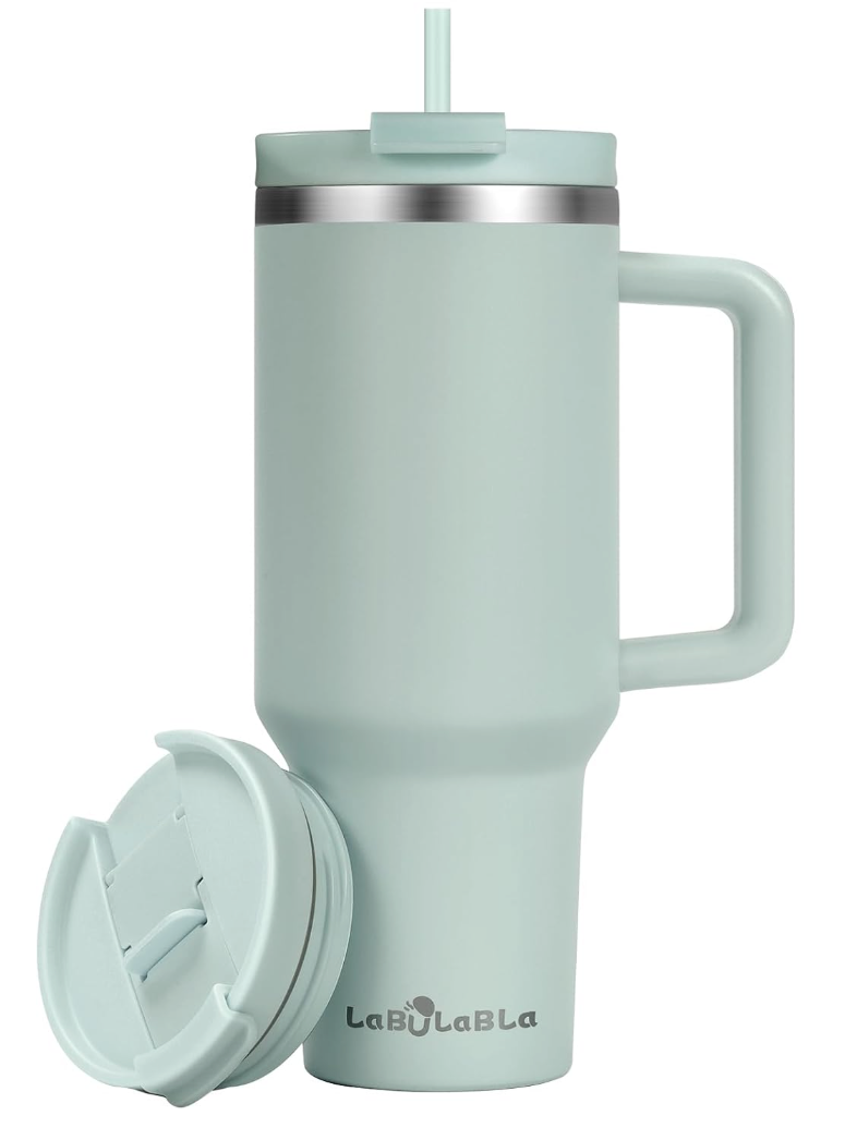 Labulabla 40oz Tumbler with Handle,Double Wall Vacuum Reusable Stainless Steel Insulated Water Bottle,With Leak Proof lid and Straw for Iced or Cold Beverages (Blue Haze)