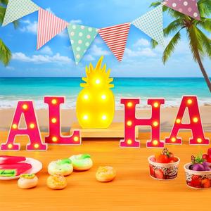 Honoson 5 Pcs Hawaiian Luau Aloha Party Decoration Aloha Letter LED Pineapple Lights Sign Summer Tropical Table Decorations Tropical Hawaiian Tiki Summer Beach Pool Party Supplies