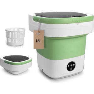 Portable Washing Machine, Mini 16L Foldable Laundry Machine with 3 Modes Deep Cleaning, Upgraded Small Collapsible washer for Hotel, Apartment, Home and Travel - Green