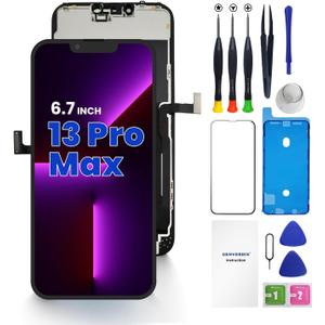 for iPhone 13 Pro Max Screen Replacement, 6.7 inch 3D Touch LCD Display Full HD Repair kit, Digitizer Assembly with Tools Set, Tempered Glass Screen Protector, Waterproof Frame Adhesive