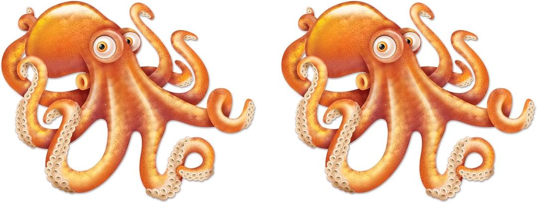 Beistle Set of 2 Jointed Octopus Photo Prop Backdrops, 32"- Under the Sea Nautical Wall Decorations, Ocean Party Cut Outs