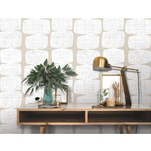 RoomMates RMK12347PL Mid-Century Beads Peel and Stick Wallpaper, Tan, White