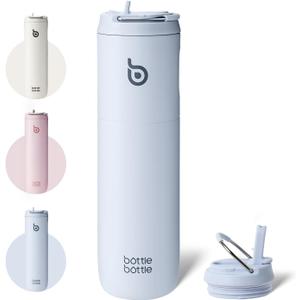 BOTTLE BOTTLE Insulated Water Bottle 24oz with Straw Lid and Handle for Sports Travel Gym Stainless Steel Water Bottles Double-Wall Vacuum Metal Leak Proof BPA-Free (Light Blue)