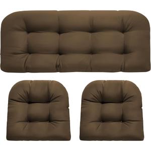 Wicker Chair Cushions, Waterproof Outdoor Loveseat Cushions for Patio Furniture, Tufted Wicker Furniture Cushions, 1 Loveseat and 2 U-Shaped Cushions, Brown