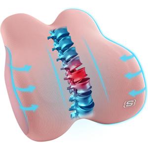 Skechers Womens Lumbar Pillow,Memory Foam Lumbar Support Pillow for Office,Chair Lower Back Pain Relief Lumbar Pillow,Ergonomic Design Back Support Pillow for Office Chair,Car,Home,Travel,Pink