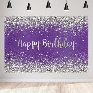Aperturee 5x3ft Glitter Purple Diamonds Happy Birthday Backdrop Shinning Silver Bokeh Dots Women Girls Photography Background Sweet 16 Party Decorations Cake Table Banner Supplies Photo Booth Studio Aperturee 5x3ft Glitter Purple Diamonds Happy Birthday Backdrop Shinning Silver Bokeh Dots Women Girls Photography Background Sweet 16 Party Decorations Cake Table Banner Supplies Photo Booth Studio