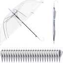 Clear Umbrella Wedding, 25pcs Transparent Umbrella, Bulk Clear Dome Umbrellas Windproof, Auto Open Bubble Stick Umbrellas for Bride Groom Outdoor Photography