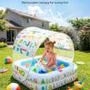QPAU Baby Pool with Detachable Canopy for Sun Protection, 35" x 10" Portable Inflatable Kids Pool with Padded Bottom, Kiddie Pool & Ball Pit with Handles for Backyard and Indoor, Ages 1-3 (Blue)
