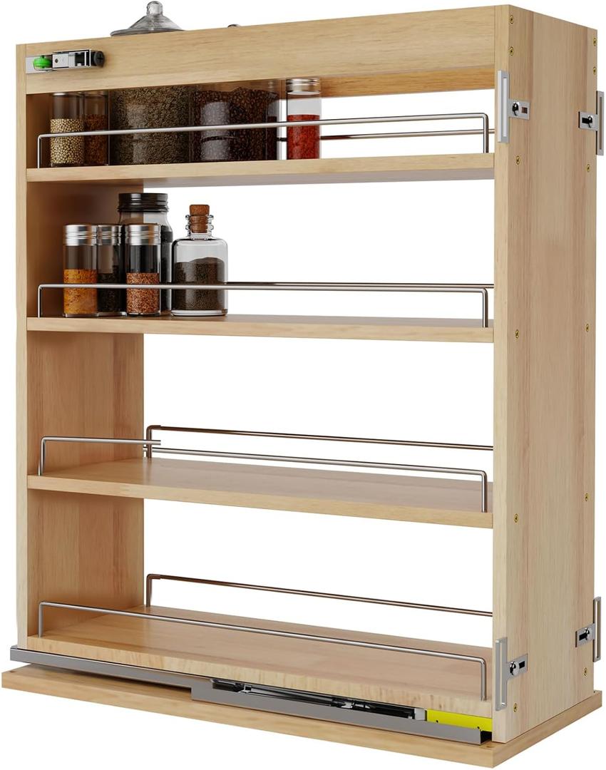 Pull Out Spice Rack Organizer for Cabinet (8" W x 22.3" D x 25.2" H), Sliding Spice Rack for Kitchen Cabinet, Wood Pull Out Cabinet Organizer for Multi-Use